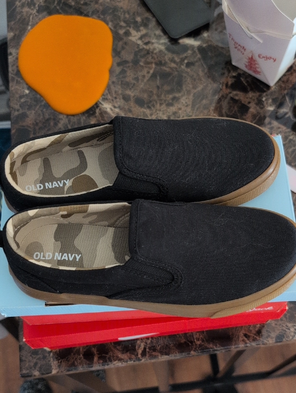 Old Navy Black Canvas Slip-On Loafers with Tan Sole